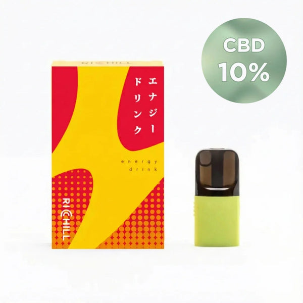 RICHILL CBD 10% POD エナジードリンク|エナジードリンクの箱とPOD