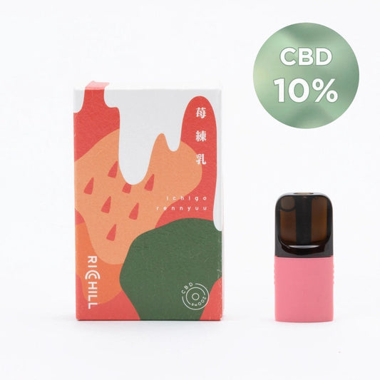 RICHILL CBD 10% POD いちごミルク（苺練乳）｜いちごミルクの箱とPOD