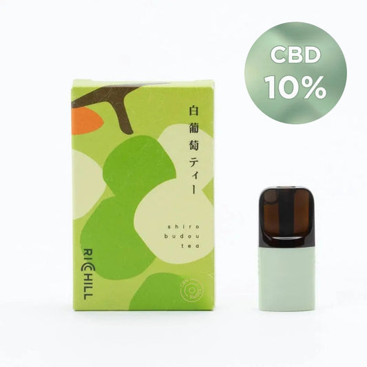 RICHILL CBD 10% POD 白葡萄ティー｜白葡萄ティーの箱とPOD